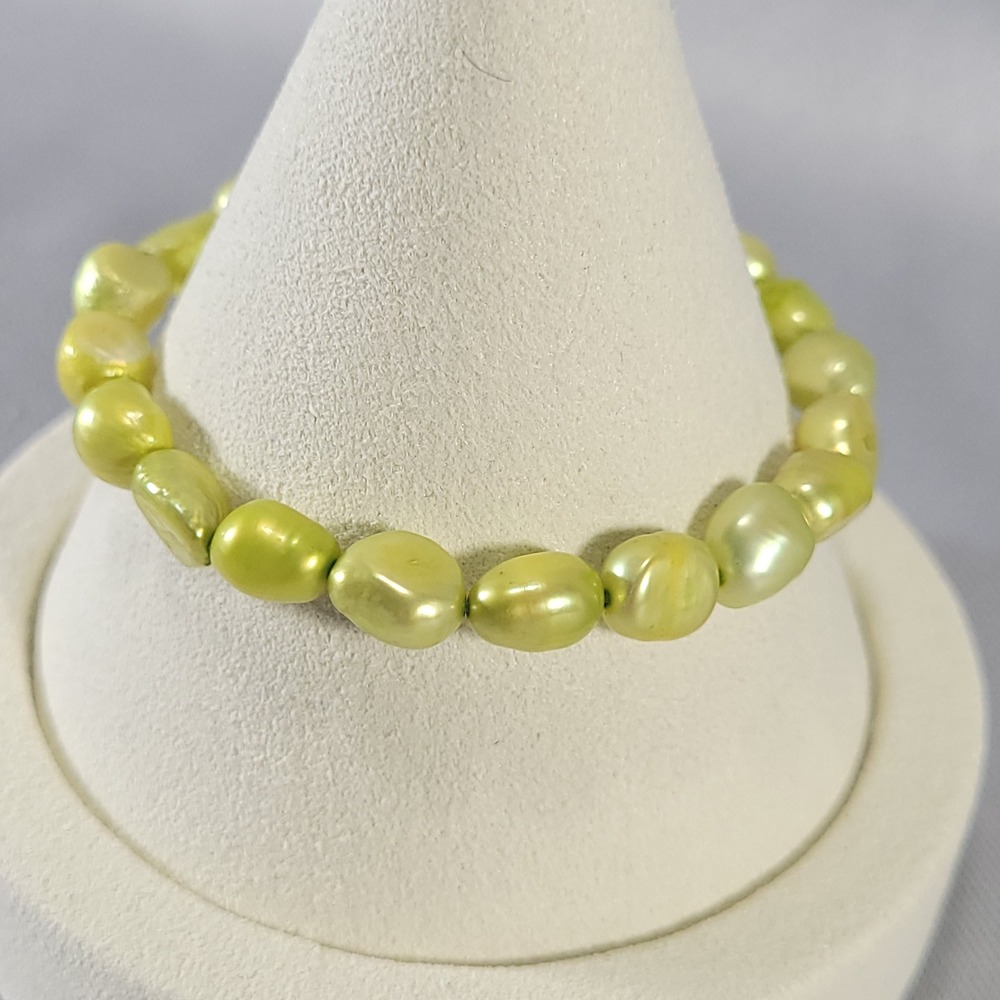 Dyed Chartreuse Lime Green Bracelet Baroque Freshwater Pearl Stretch Jewlery